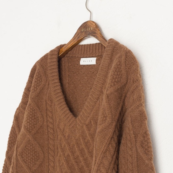 FINAL OFFER! NWT V Neck Crop Cable Jumper Brown Olive Clothing - Picture 5 of 11